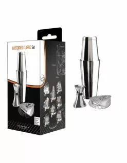 Uber Bar Tools Bartender Classic Set Chrome (Incl. Boston & Toby Tin W/ Weighted Base)