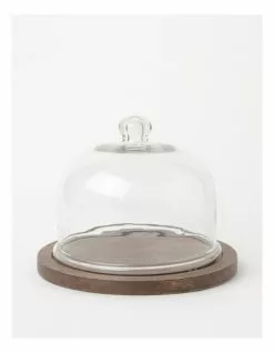 Heritage Walnut Look Small Glass Dome Wood Board 25cm x 19cm