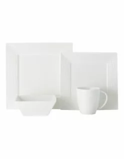 Casa Domani Casual White Evolve Square Dinner Set 16pc Gift Boxed