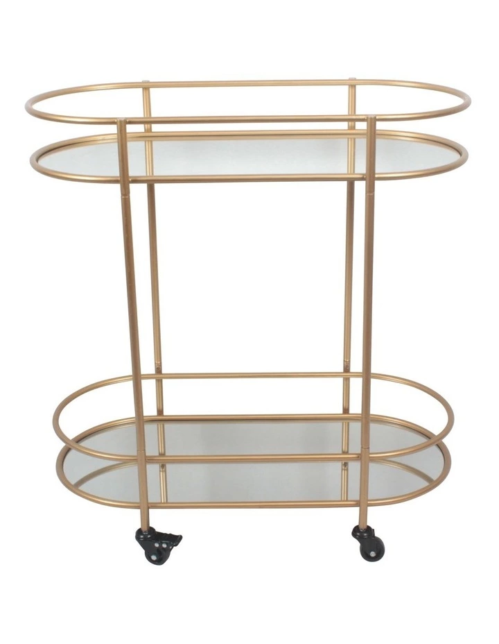 Vue Terrace Oval Bar Cart Mirror Tiers Gold 1 Vue Terrace Oval Bar Cart Mirror Tiers Gold