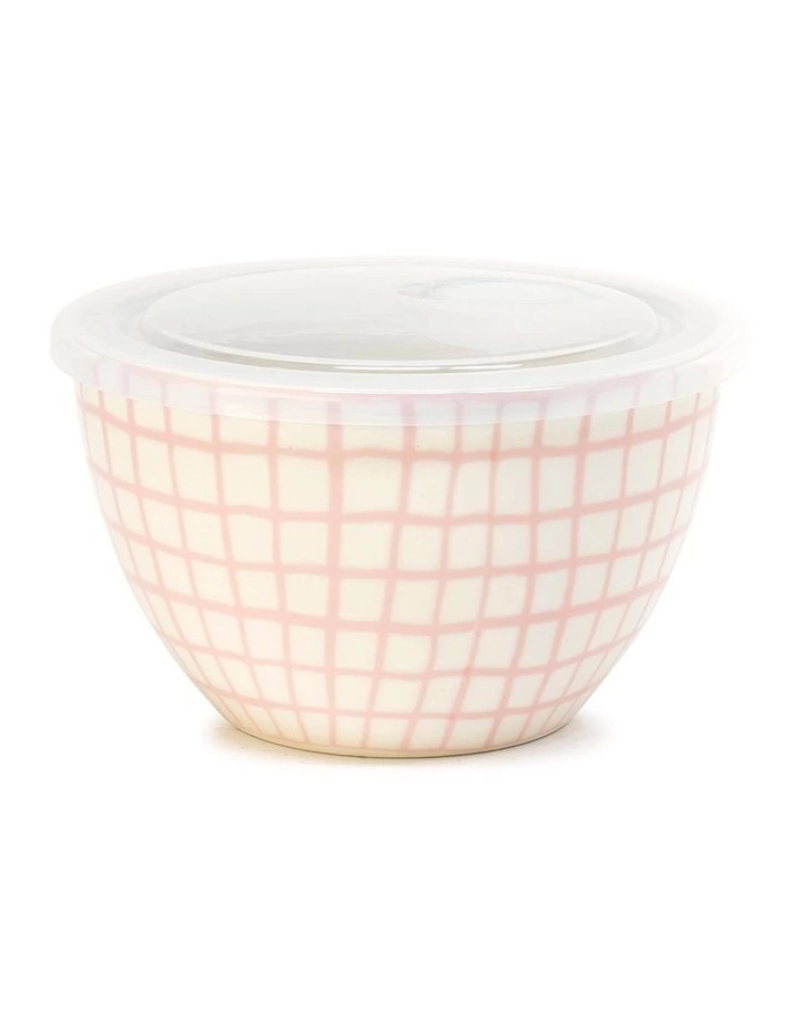 Salt&Pepper Lunch2Go 15cm Bowl With Lid Pink Grid 1 Salt&Pepper Lunch2Go 15cm Bowl With Lid Pink Grid