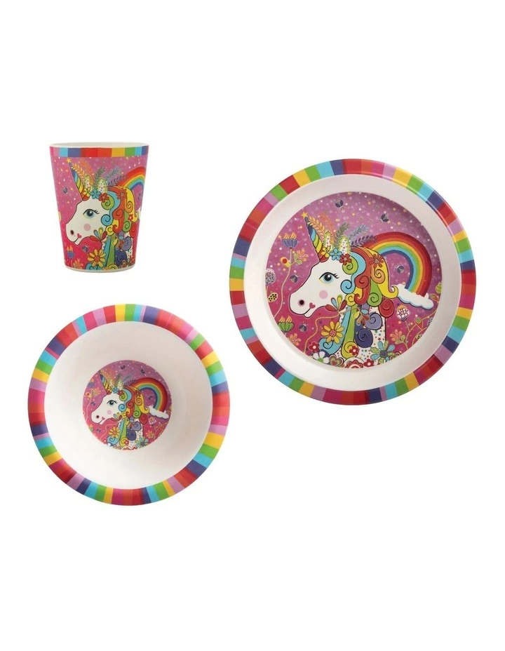 Maxwell & Williams Donna Sharam Rainbow Jungle Children's Bamboo Rainbow Unicorn 3pc Dinner Set Gift Boxed 1 Maxwell & Williams Donna Sharam Rainbow Jungle Children's Bamboo Rainbow Unicorn 3pc Dinner Set Gift Boxed
