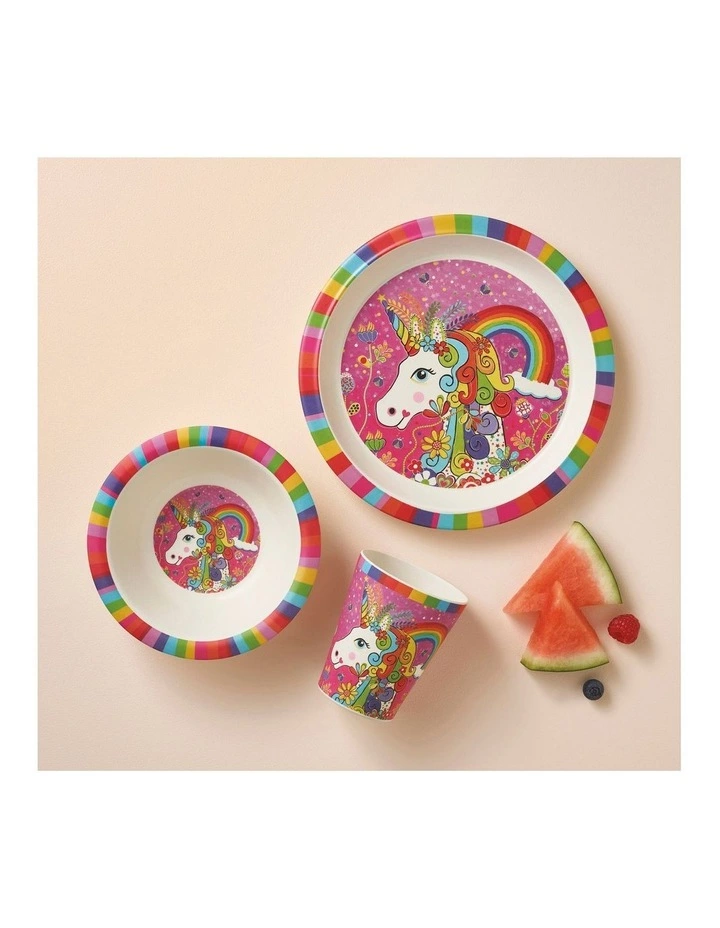 Maxwell & Williams Donna Sharam Rainbow Jungle Children's Bamboo Rainbow Unicorn 3pc Dinner Set Gift Boxed 2 Maxwell & Williams Donna Sharam Rainbow Jungle Children's Bamboo Rainbow Unicorn 3pc Dinner Set Gift Boxed - Image 2