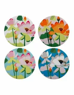 Maxwell & Williams Royal Botanic Gardens Lotus Ceramic Round Coaster 10cm Set Of 4