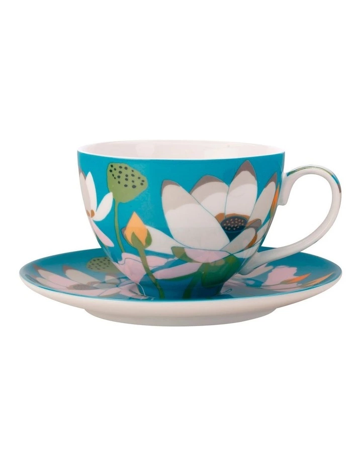 Maxwell & Williams Royal Botanic Gardens Lotus Cup & Saucer 240ML Aqua Gift Boxed 1 Maxwell & Williams Royal Botanic Gardens Lotus Cup & Saucer 240ML Aqua Gift Boxed