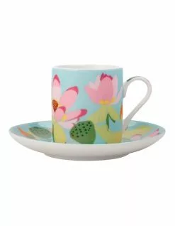 Maxwell & Williams Royal Botanic Gardens Lotus Demi Cup & Saucer 100ML Mint Gift Boxed