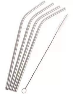 Appetito Stainless Steel Bent Drinking Straws Set 4 with Brush