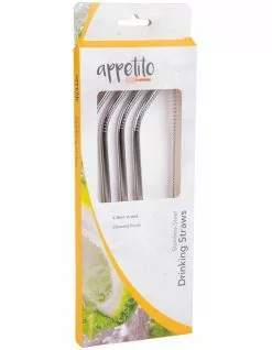 Appetito Stainless Steel Bent Drinking Straws Set 4 with Brush 5 Appetito Stainless Steel Bent Drinking Straws Set 4 with Brush -Dining Shop 851823550 3 720x928