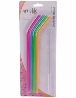 Appetito Silicone Bent Drinking Straws Set Of 4 With Brush -Dining Shop 851824360 3 720x928