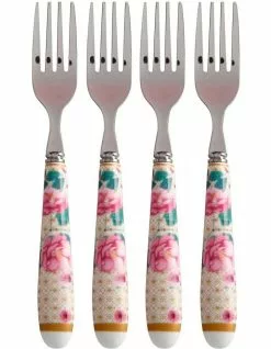 Maxwell & Williams Teas & C's Silk Road Cake Fork Set 4pc White Boxed