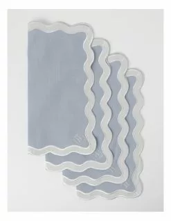 Heritage Florence Scalloped Edge Napkins Set of 4 in Duck Egg Blue