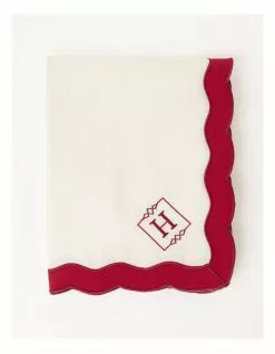 Heritage Florence Scalloped Edge Tablecloth in Red and White