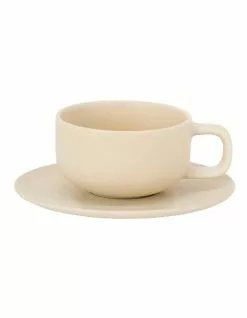 Salt&Pepper Hue Teacup & Saucer Butter 200ml/15.5cm Set Of 6
